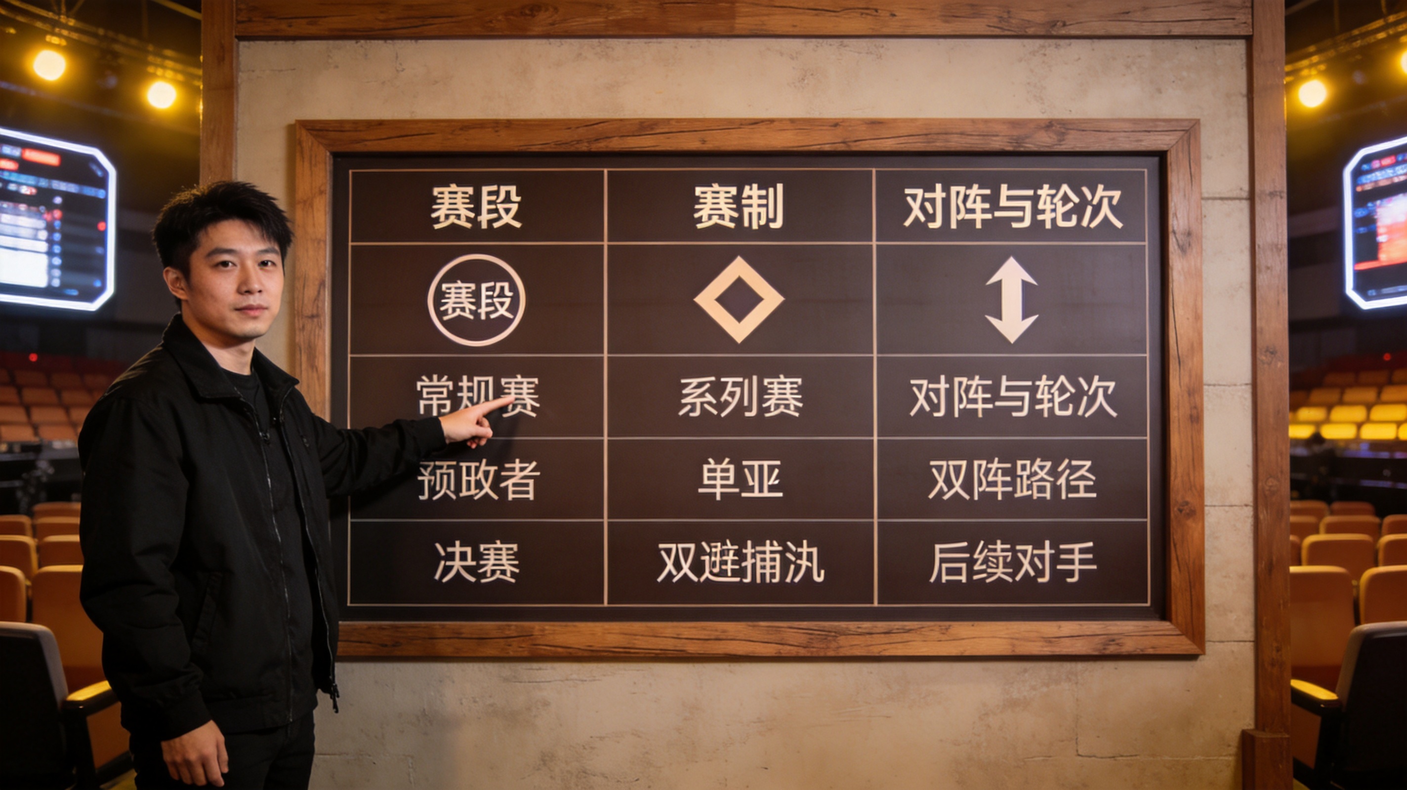 墙面赛程安排看板与赛段对阵信息